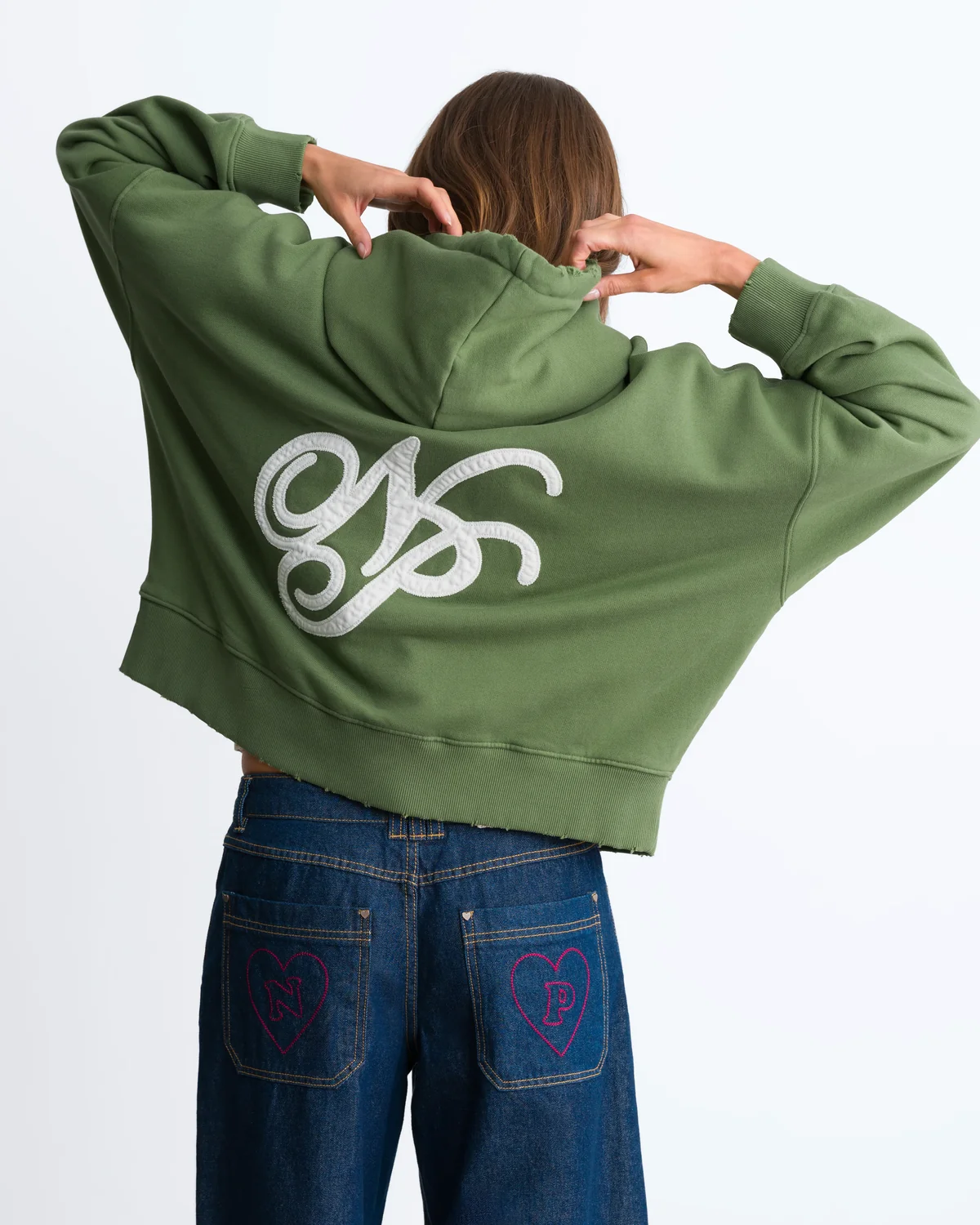 Script Zip-Up Hoodie Green - Image 2