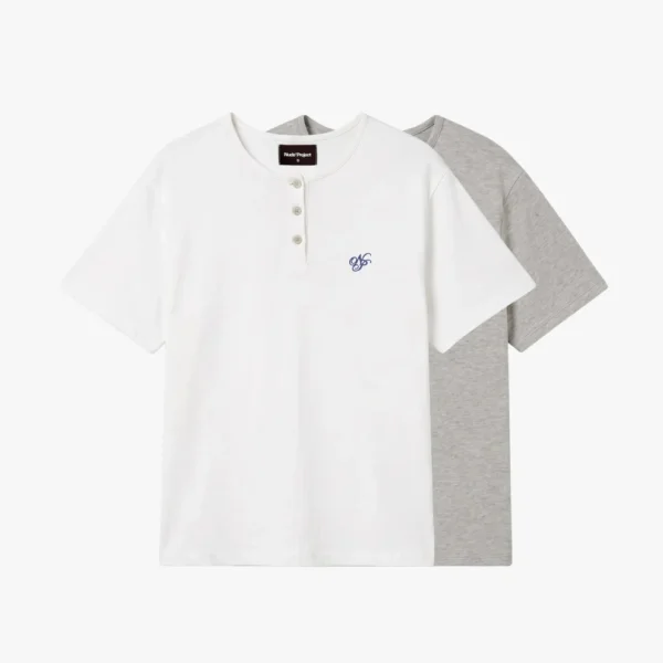 Henley Neck Tee White-Grey 2xPack